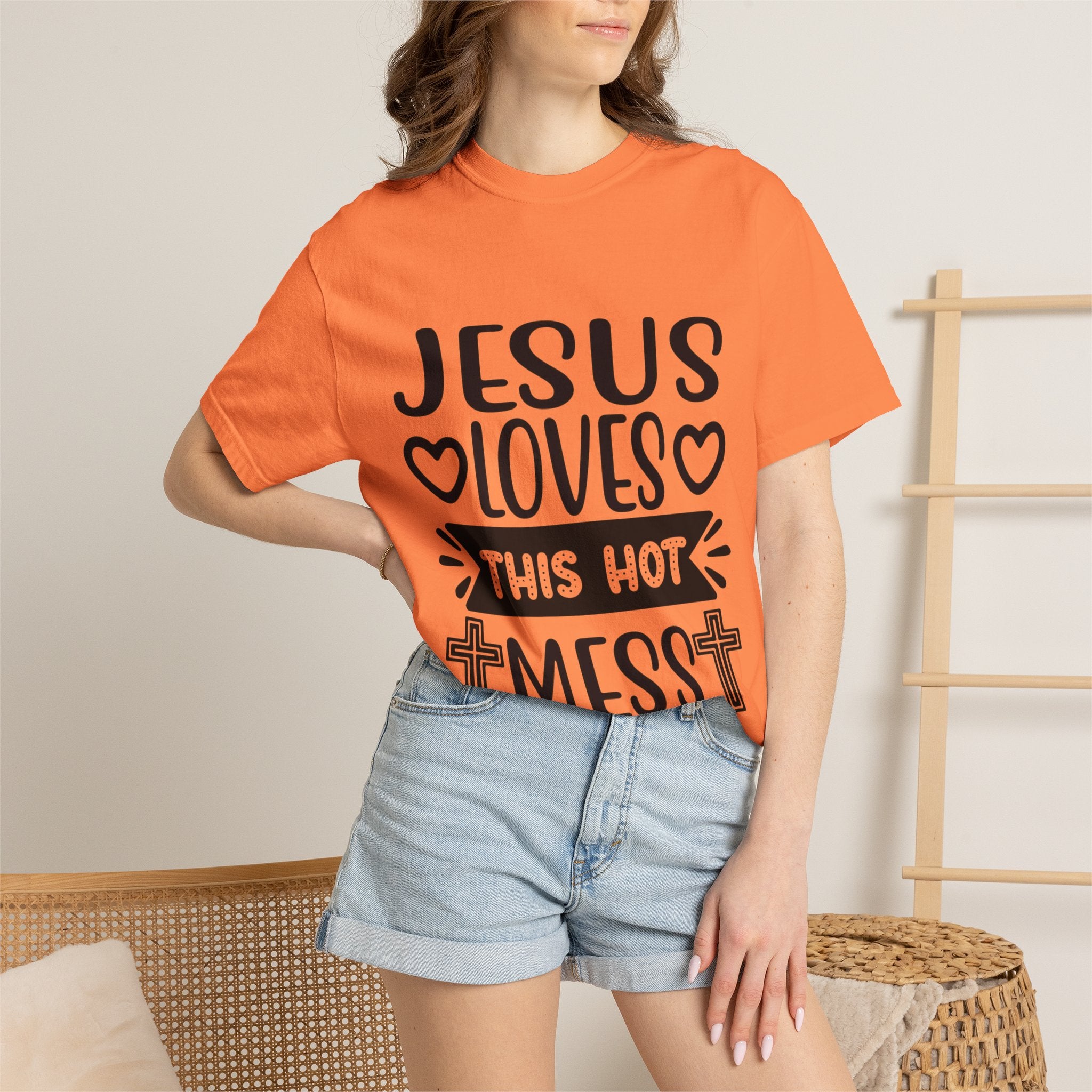 Jesus Loves This Hot Mess T-Shirt - Christian Faith Graphic Tee
