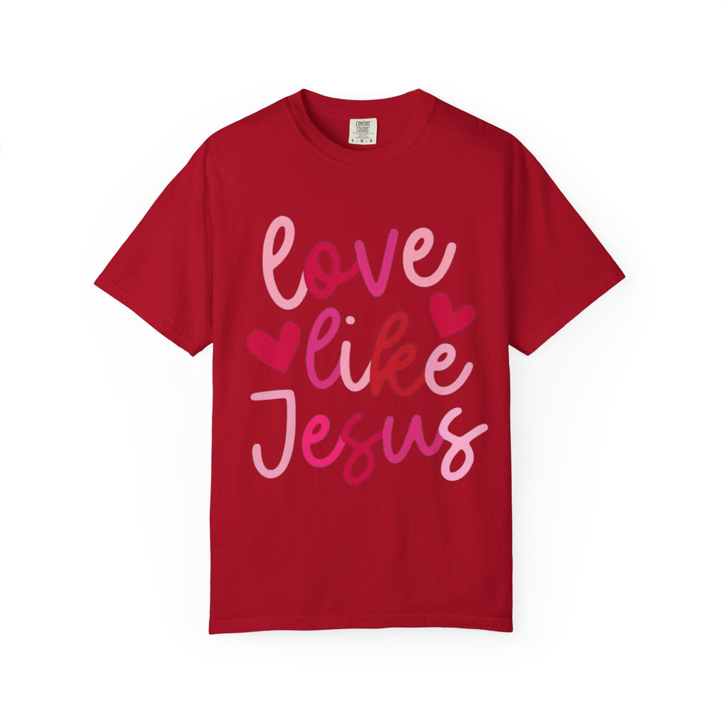 Love Like Jesus T‑Shirt — Christian Faith Tee with Pink Hearts