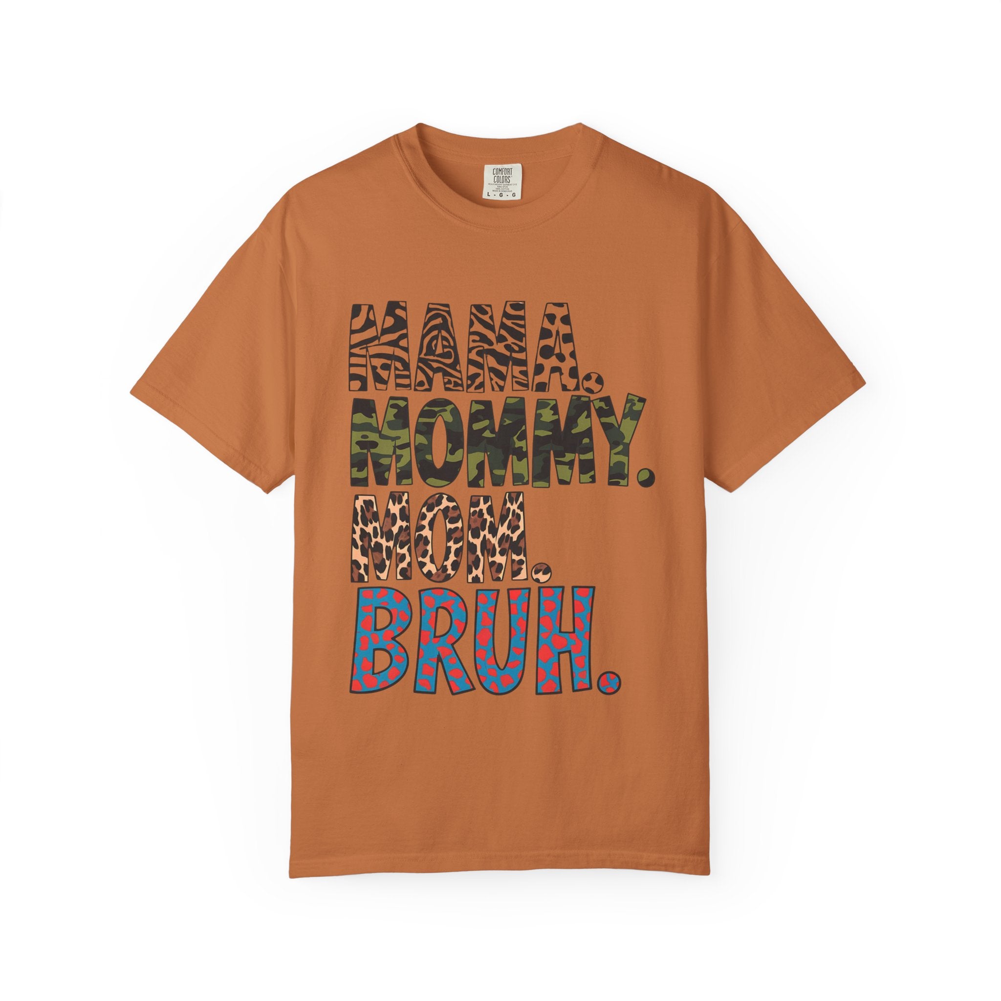 Mama Mommy Mom Bruh T-Shirt — Funny Mama Graphic Tee with Animal Print Accents