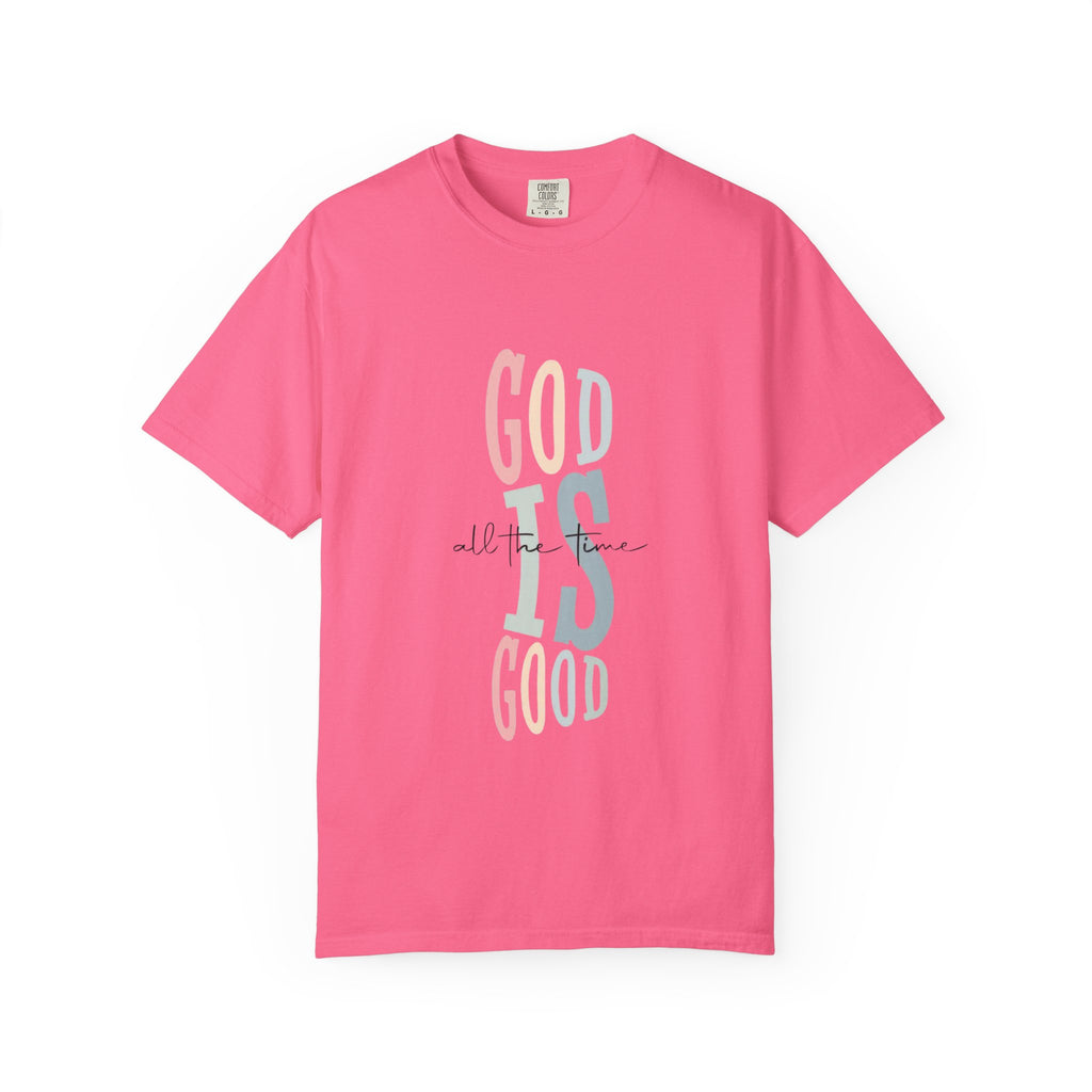 God Is Good T-Shirt — Faith-Inspired Christian Tee (Vertical Pastel Lettering)