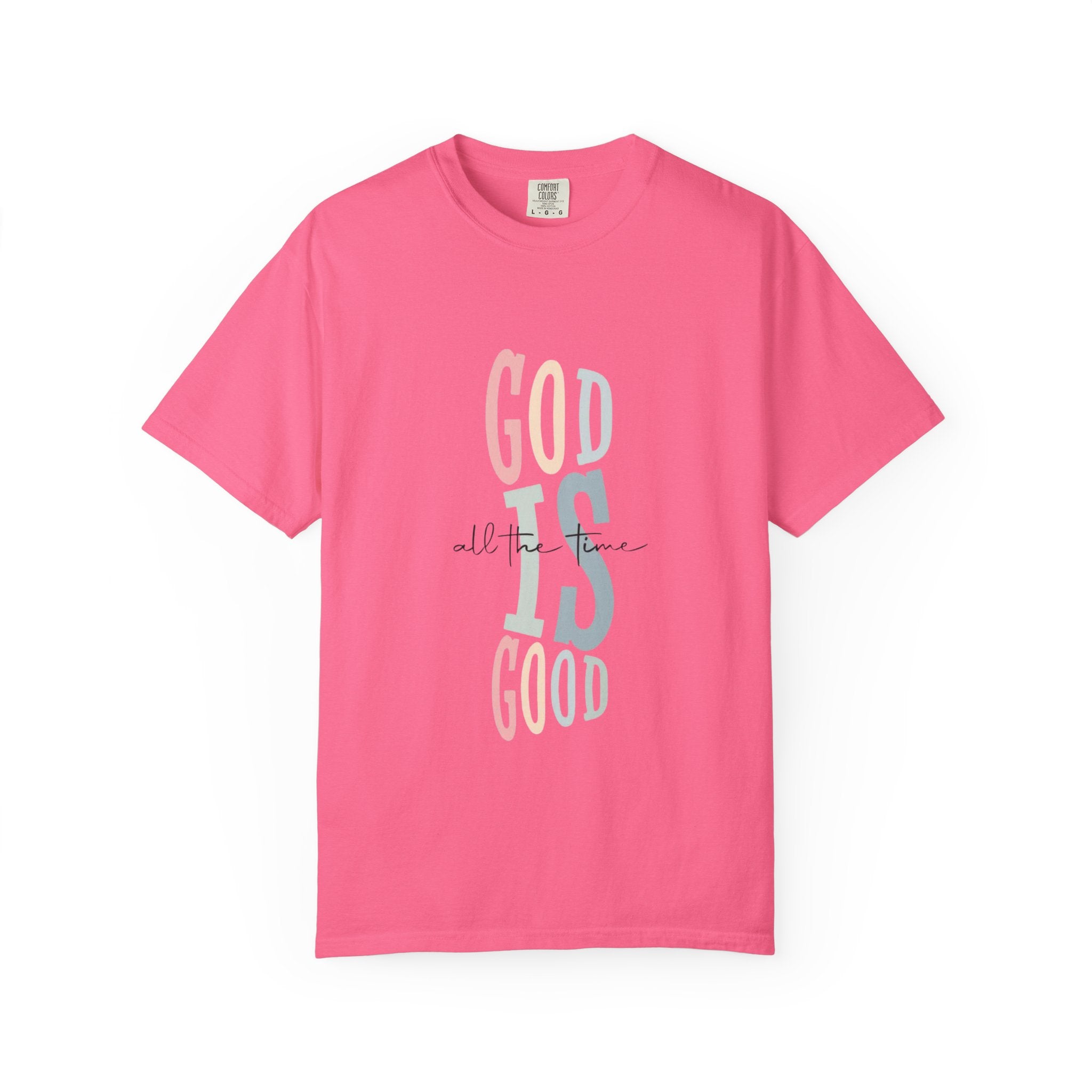 God Is Good T-Shirt — Faith-Inspired Christian Tee (Vertical Pastel Lettering)