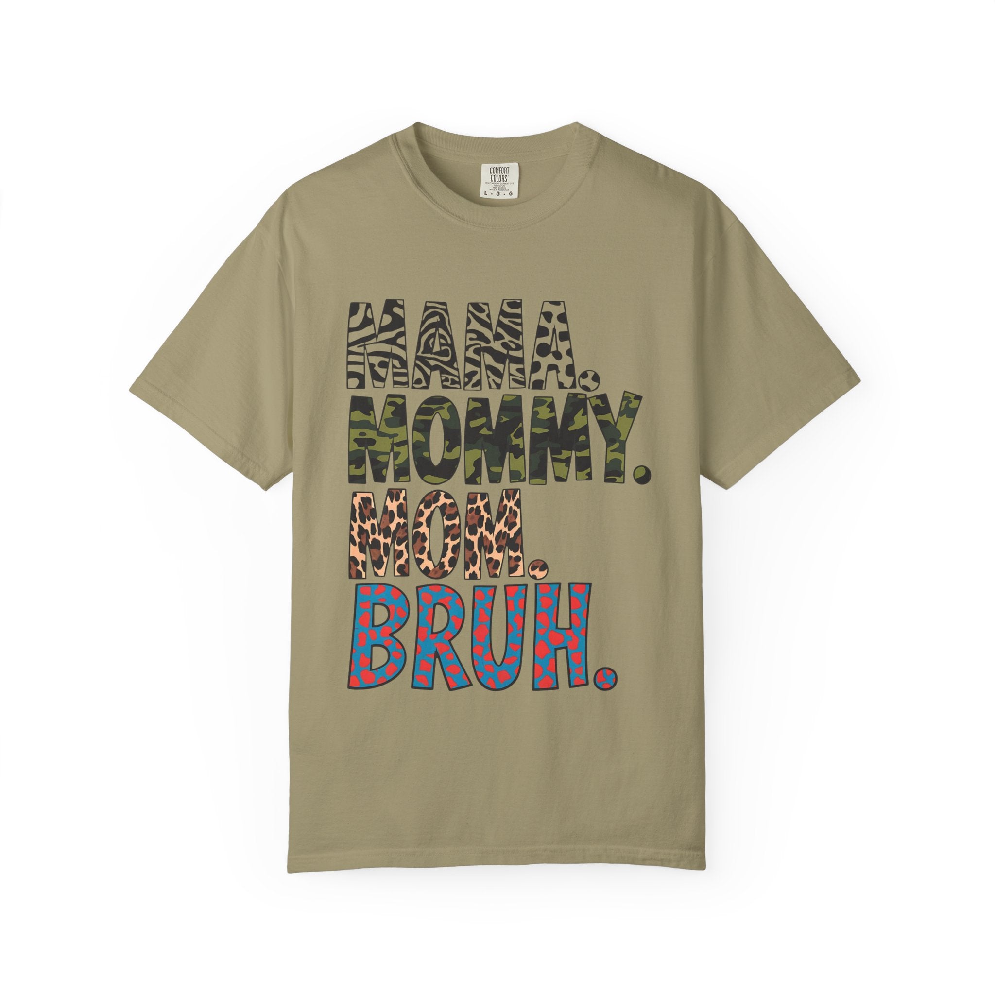 Mama Mommy Mom Bruh T-Shirt — Funny Mama Graphic Tee with Animal Print Accents