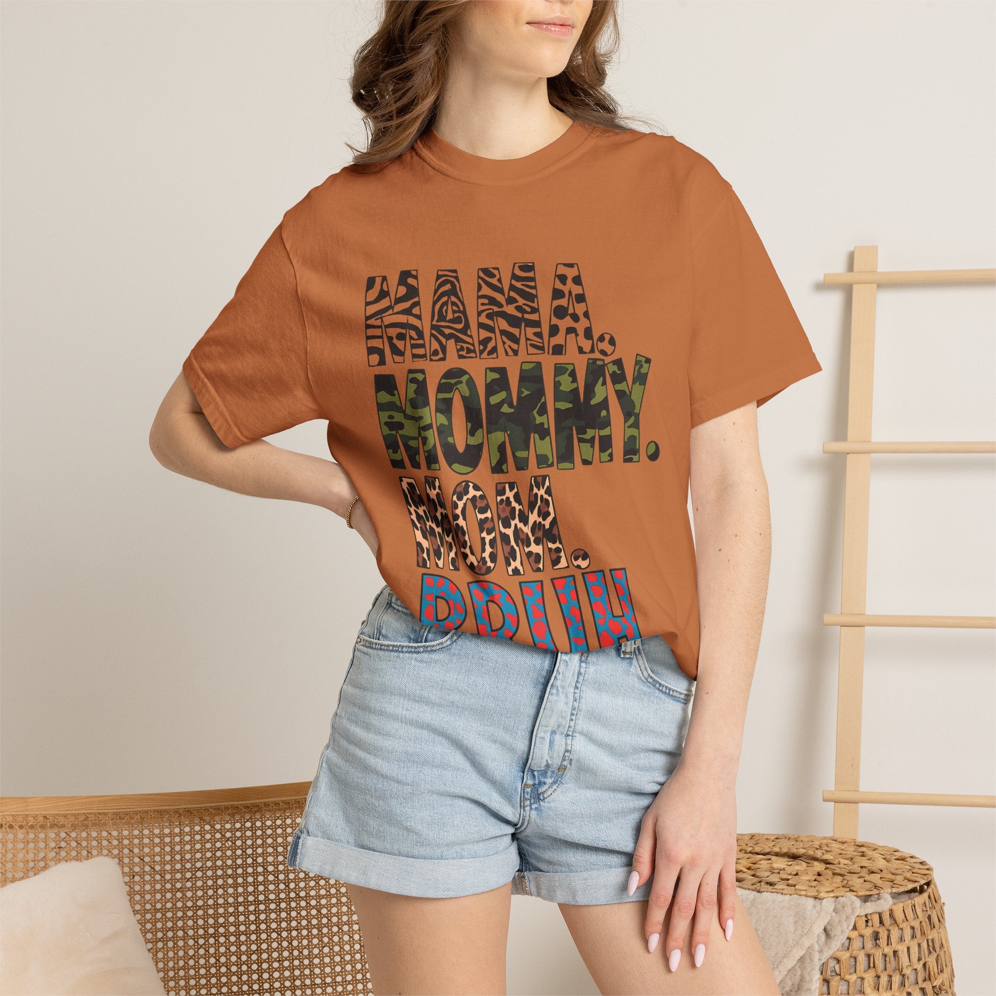 Mama Mommy Mom Bruh T-Shirt — Funny Mama Graphic Tee with Animal Print Accents