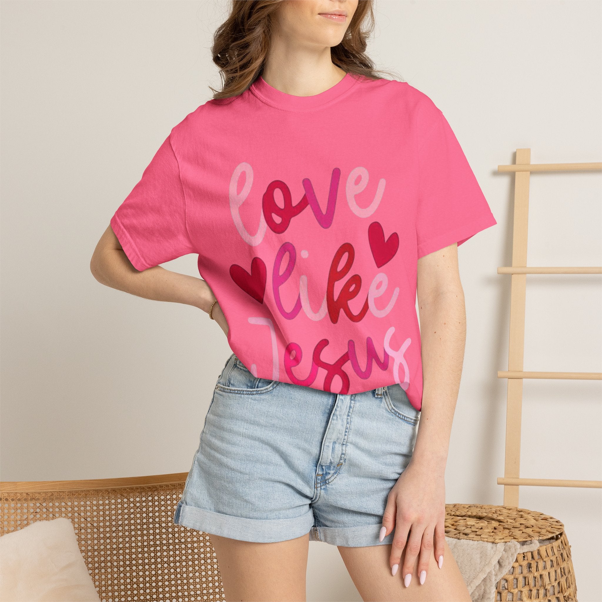 Love Like Jesus T‑Shirt — Christian Faith Tee with Pink Hearts