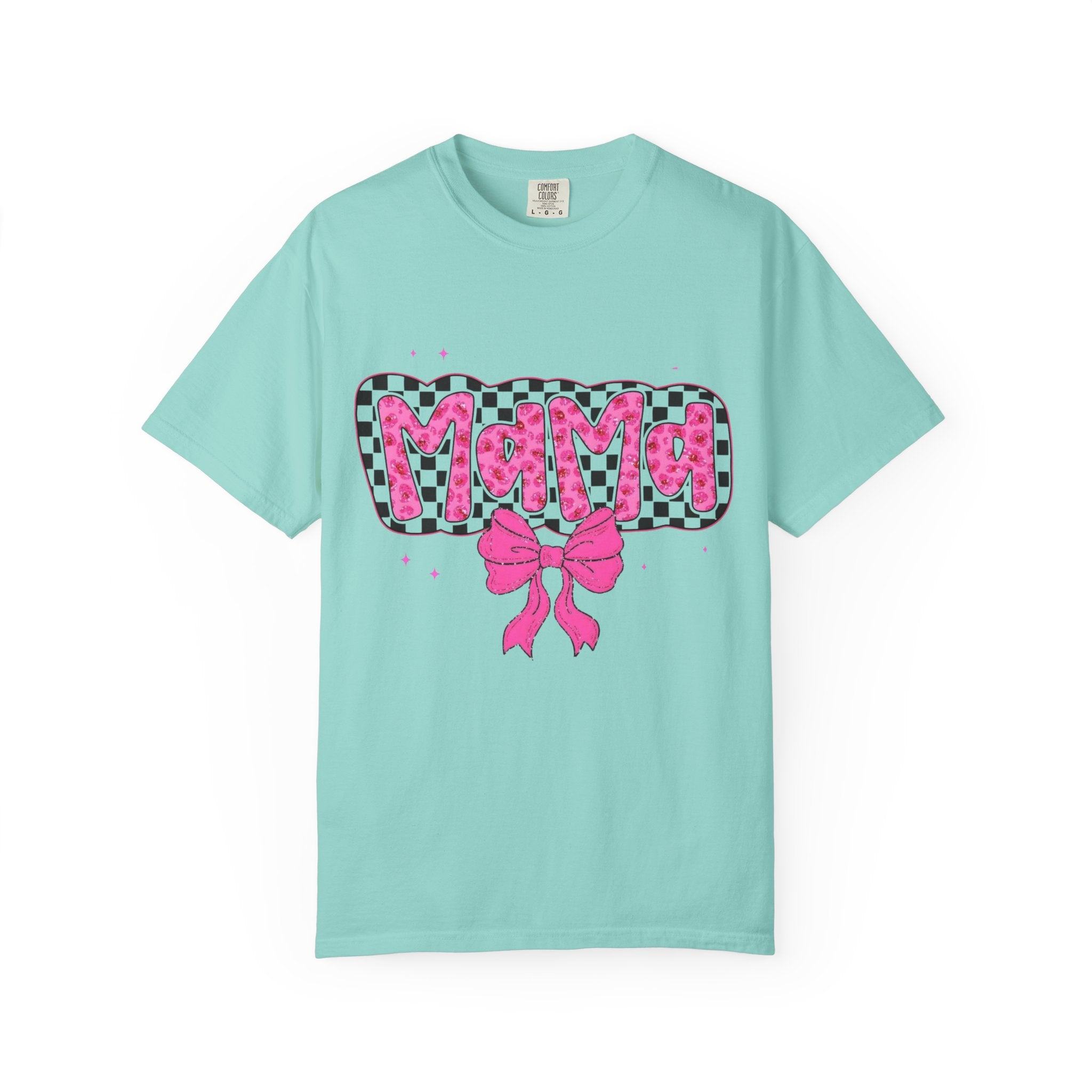 Mama Leopard Check Pink Bow T-Shirt