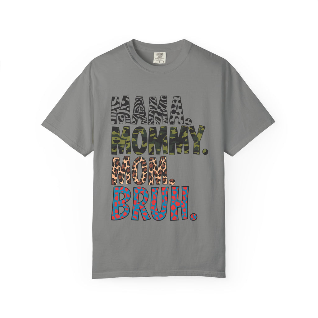 Mama Mommy Mom Bruh T-Shirt — Funny Mama Graphic Tee with Animal Print Accents