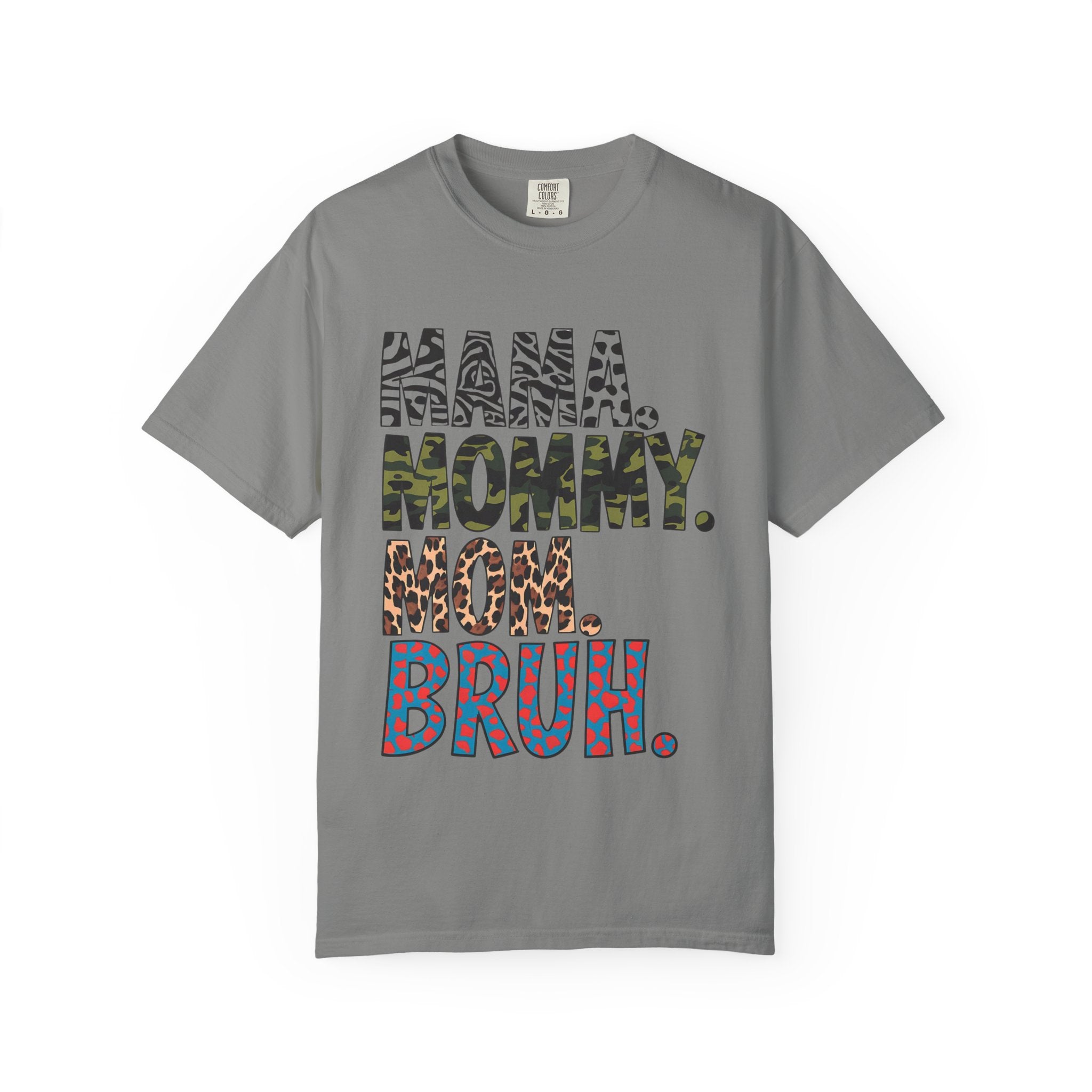 Mama Mommy Mom Bruh T-Shirt — Funny Mama Graphic Tee with Animal Print Accents