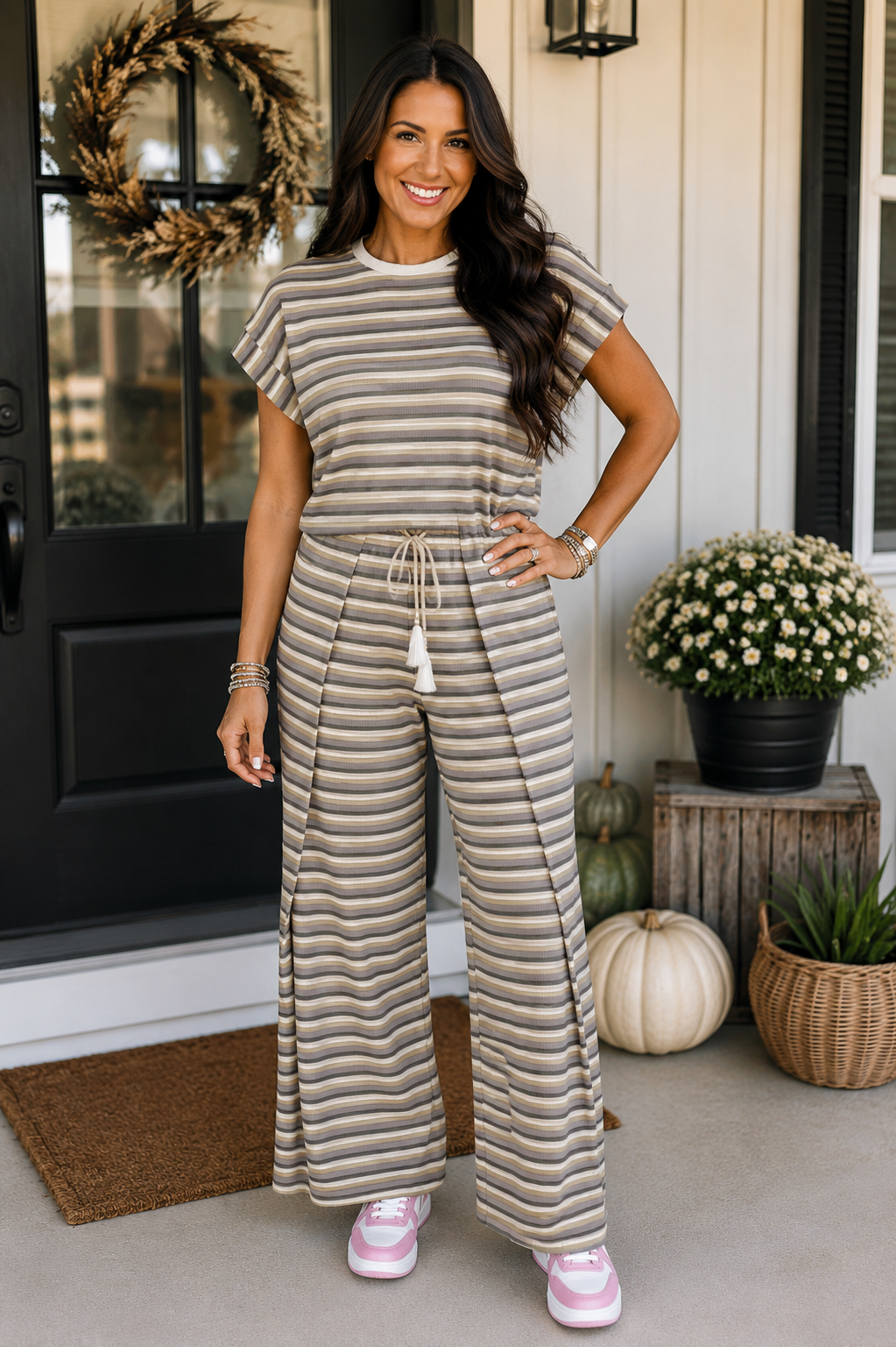 Khaki Striped Pants Set RTS