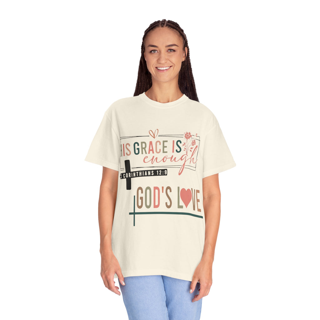 Faith T-Shirt — "His Grace Is Enough" Christian Scripture Tee (2 Corinthians 12:9)