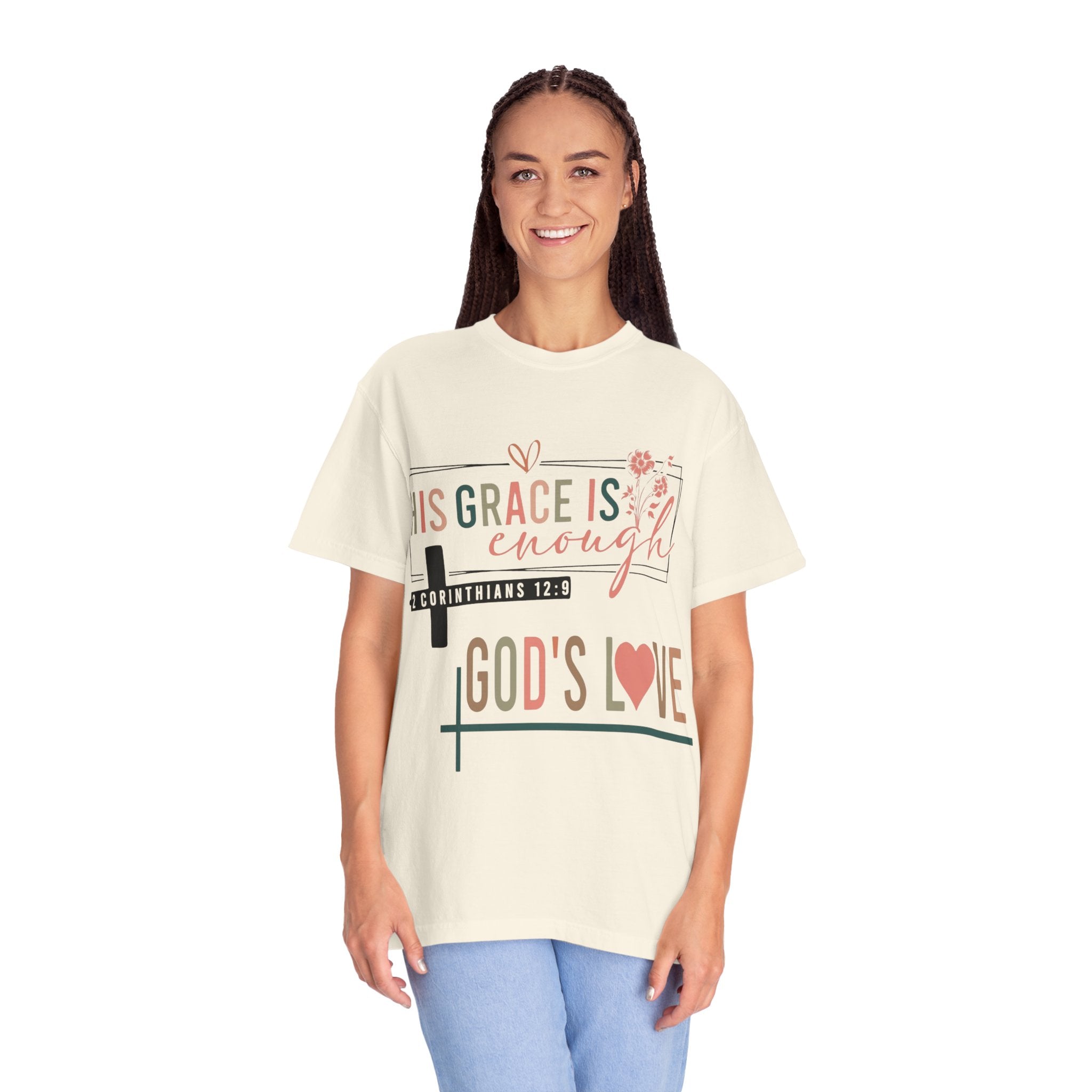 Faith T-Shirt — "His Grace Is Enough" Christian Scripture Tee (2 Corinthians 12:9)