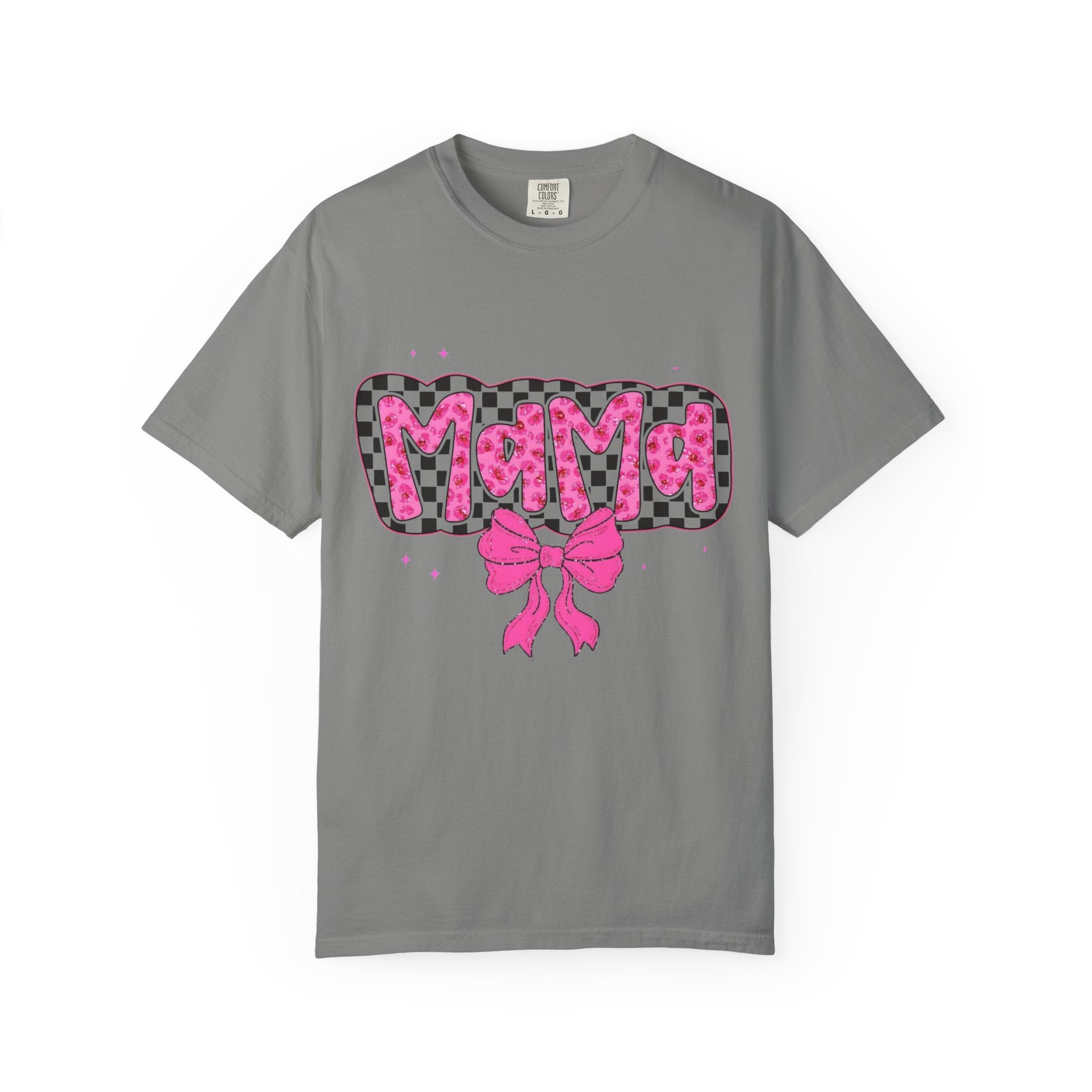 Mama Leopard Check Pink Bow T-Shirt