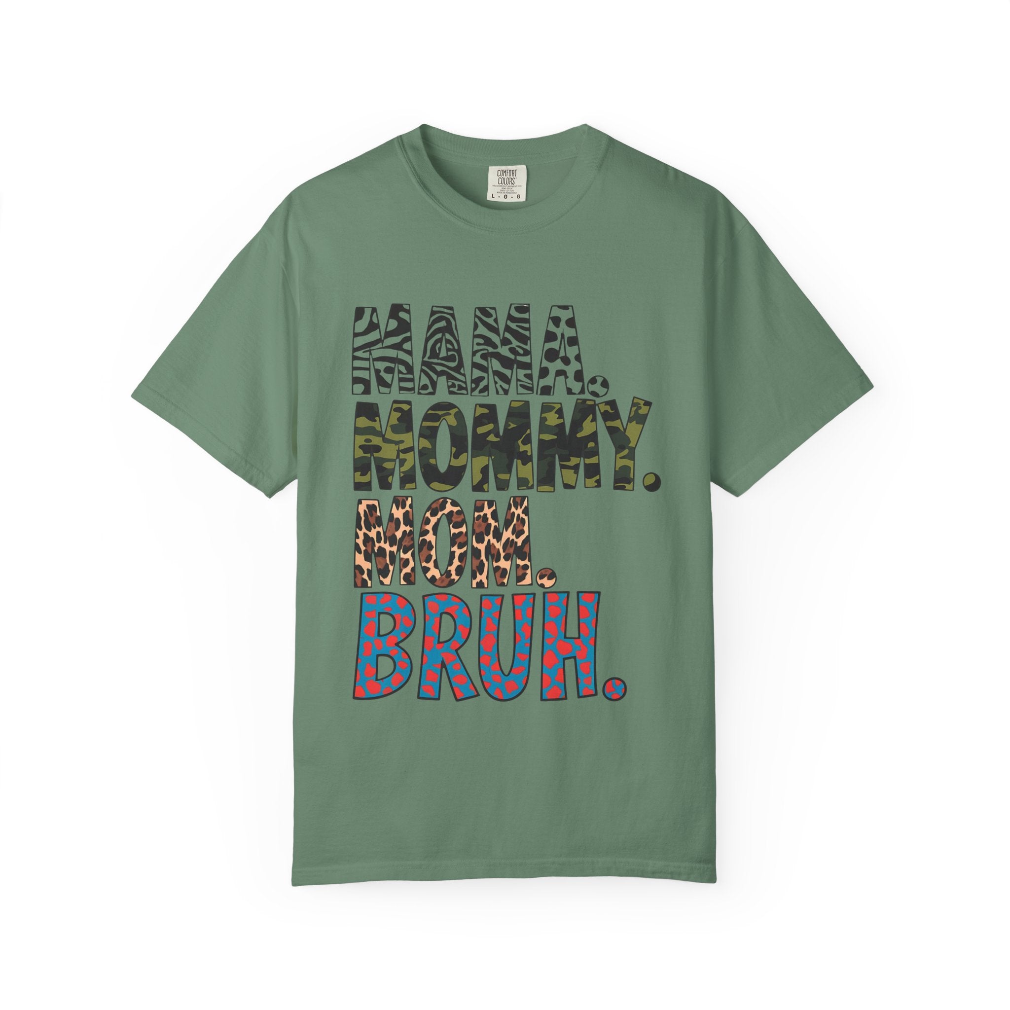 Mama Mommy Mom Bruh T-Shirt — Funny Mama Graphic Tee with Animal Print Accents