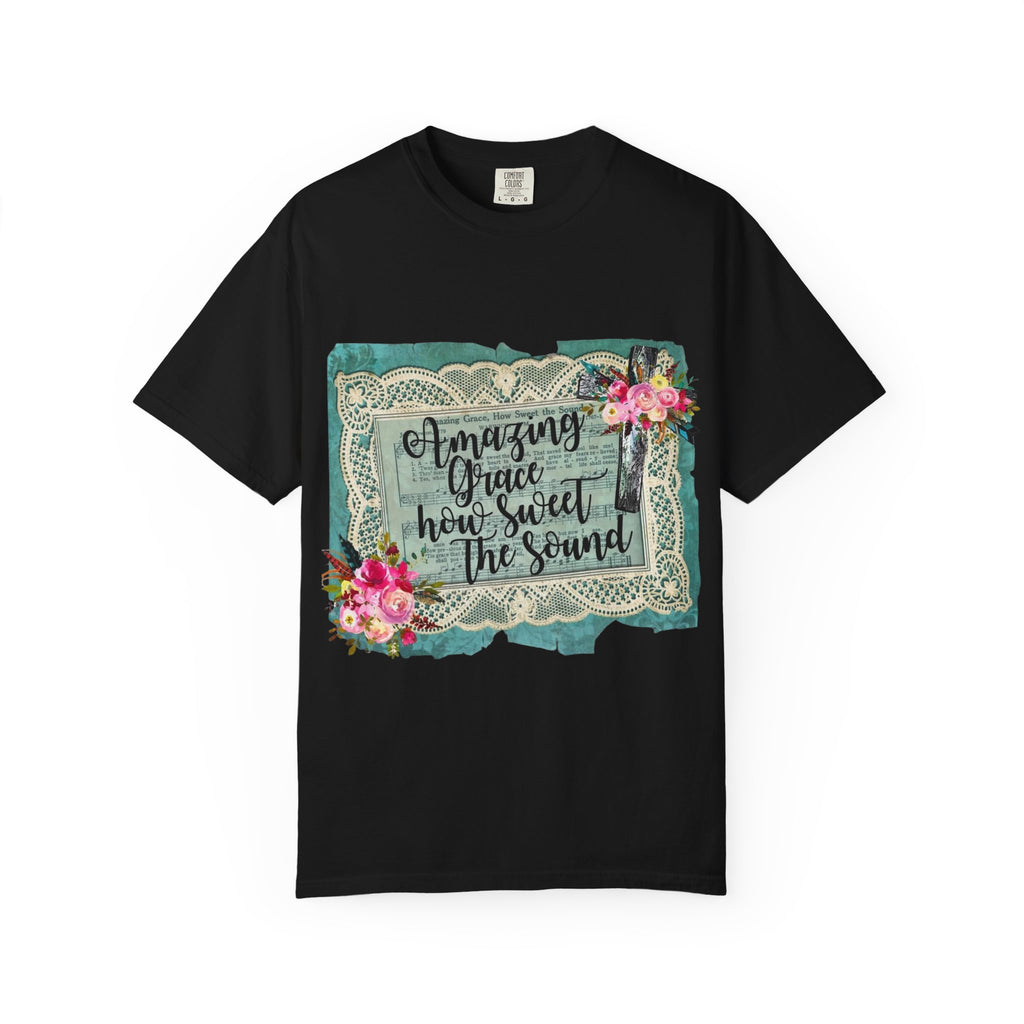 Amazing Grace Floral T-Shirt — 'Amazing Grace How Sweet the Sound' Vintage Christian Tee