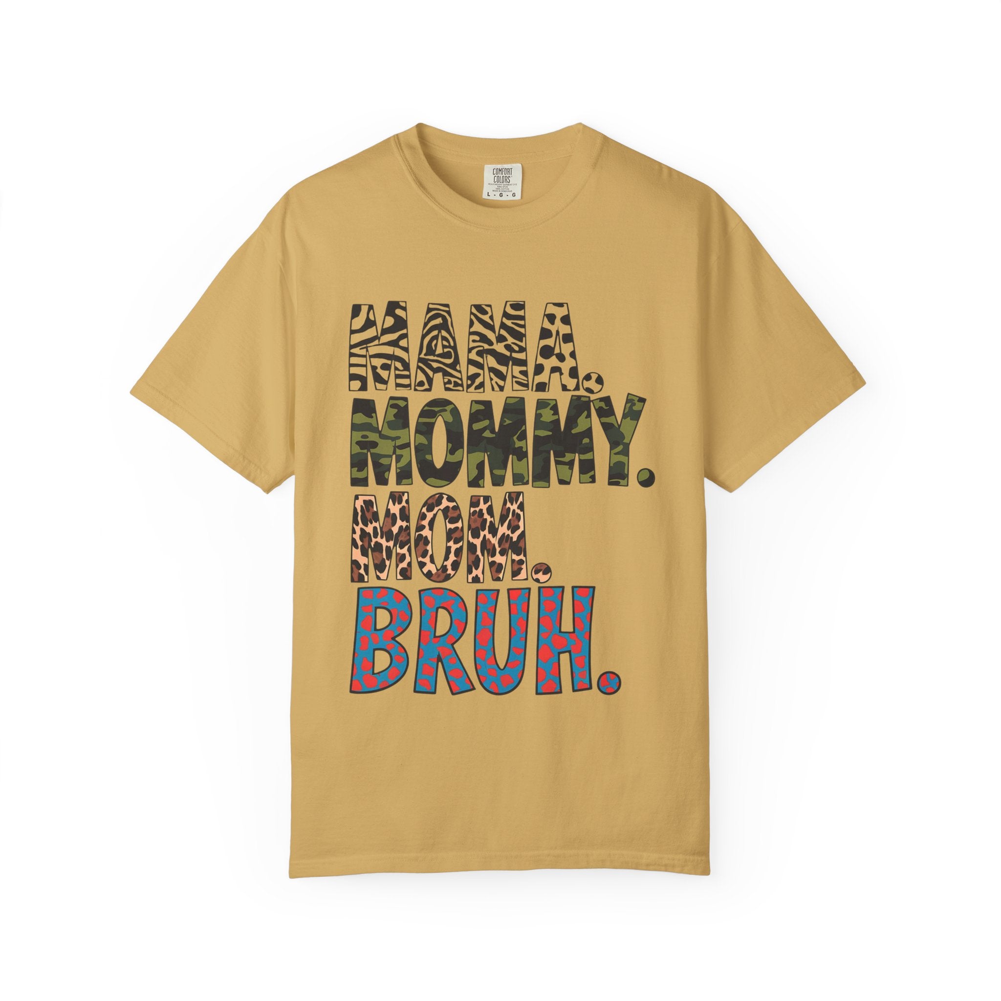 Mama Mommy Mom Bruh T-Shirt — Funny Mama Graphic Tee with Animal Print Accents