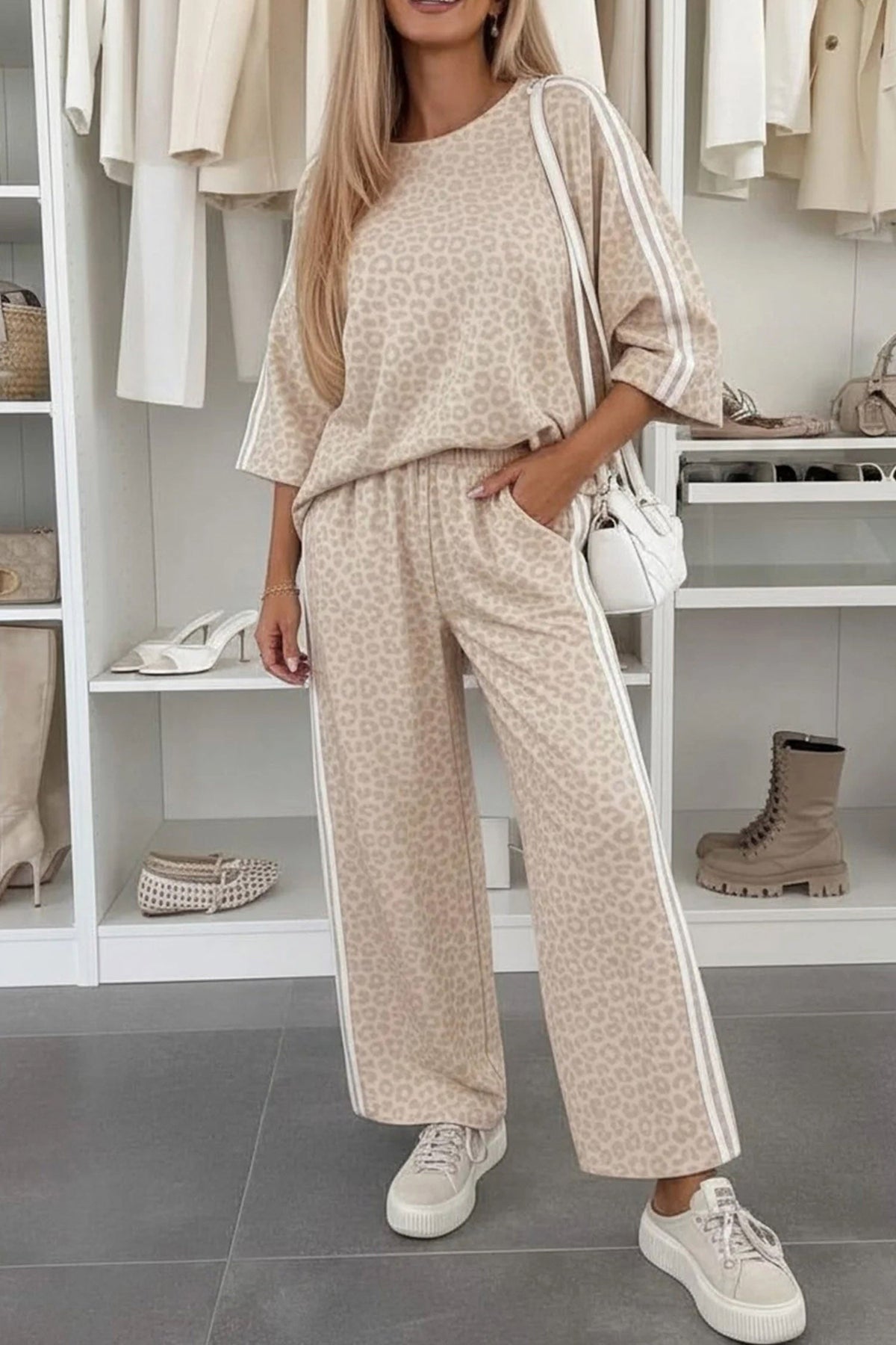 Leopard Varsity Stripe Pant Set RTS