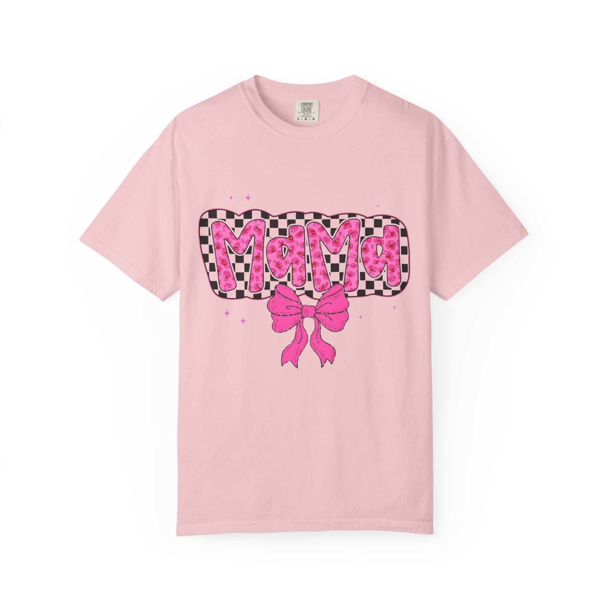 Mama Leopard Check Pink Bow T-Shirt