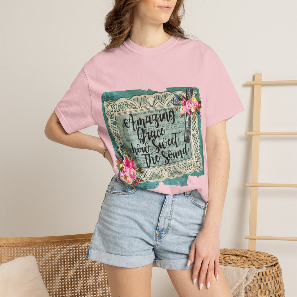 Amazing Grace Floral T-Shirt — 'Amazing Grace How Sweet the Sound' Vintage Christian Tee