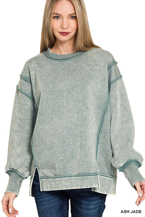Acid Wash Exposed Seam Fleece Zenana Sweatshirt *Multiple Colors* RTS
