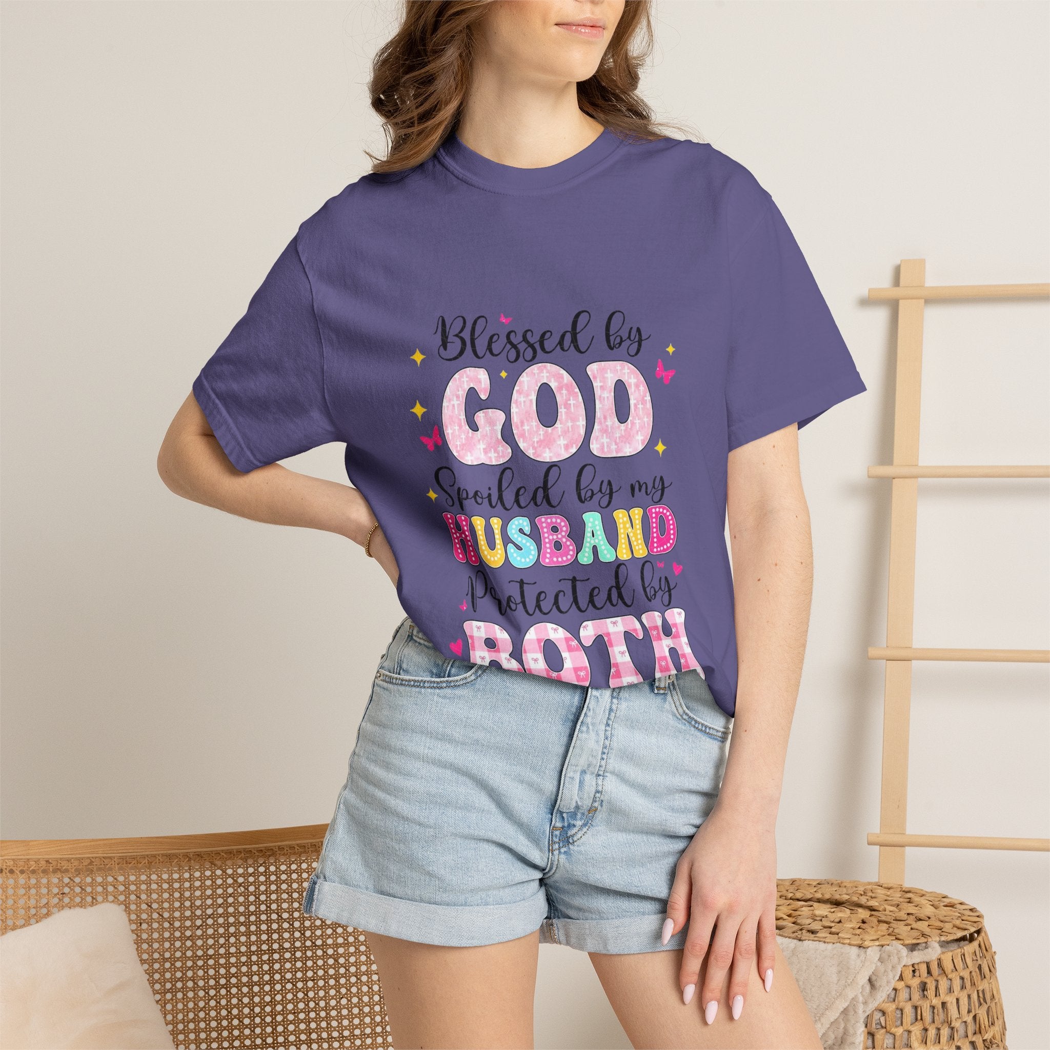 Blessed by God, Spoiled & Protected by Husband — Christian Couple T-Shirt