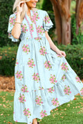 Blue Notched Floral Maxi Dress RTS