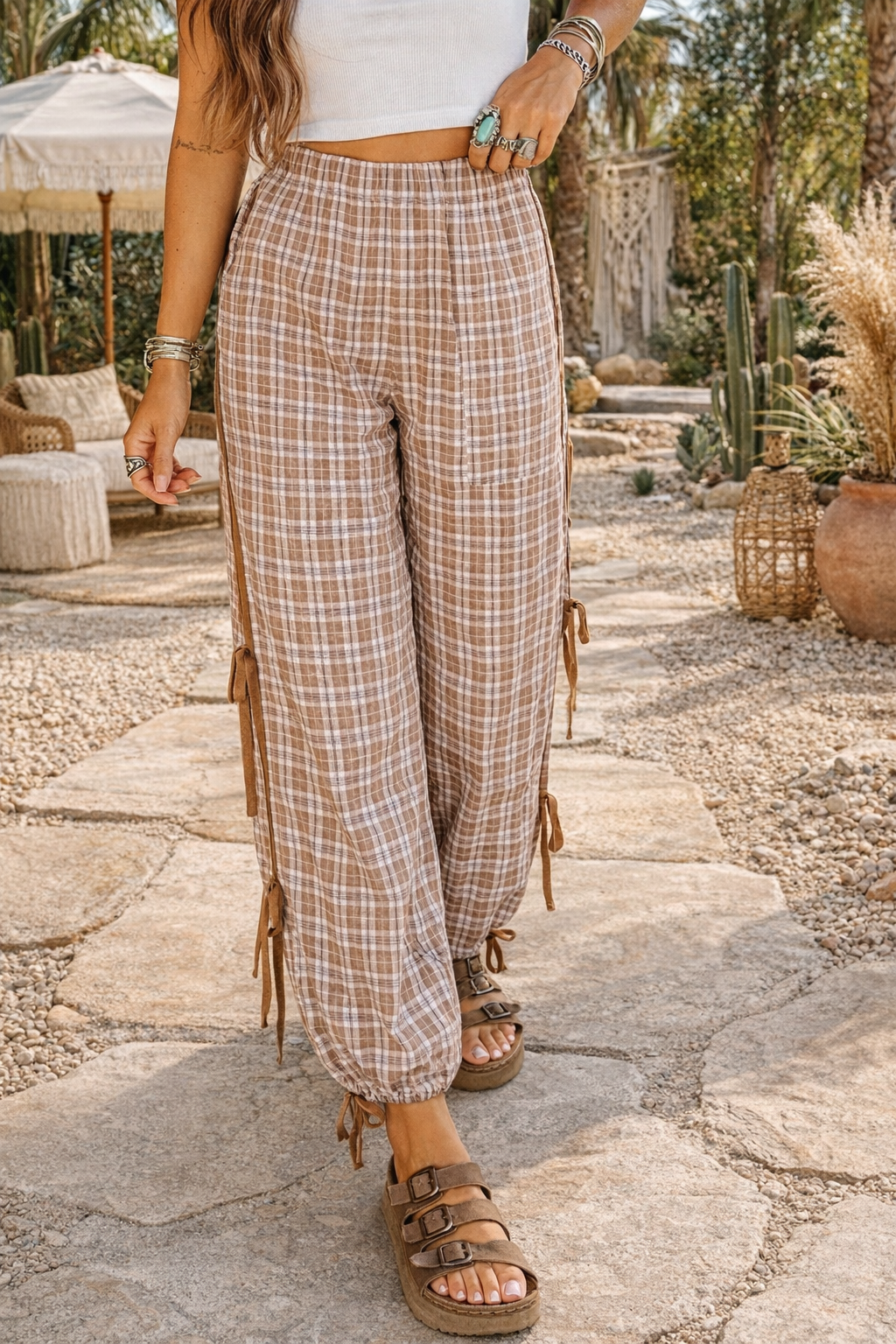 Chestnut Plaid Bow Detail Pants RTS