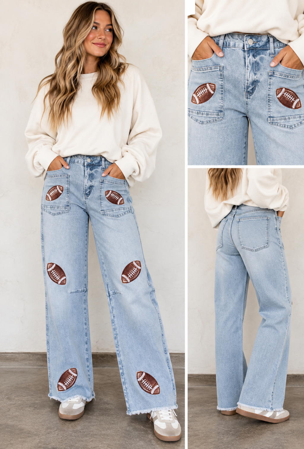 Football Sequin Patch Jeans RTS