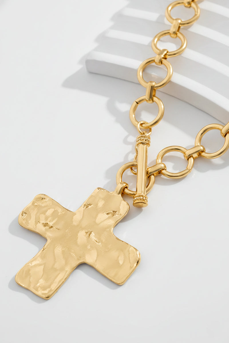 Hammered Cross Toggle Necklace Zenana New RTS