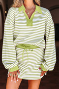 Green Stripe V Neck Set RTS