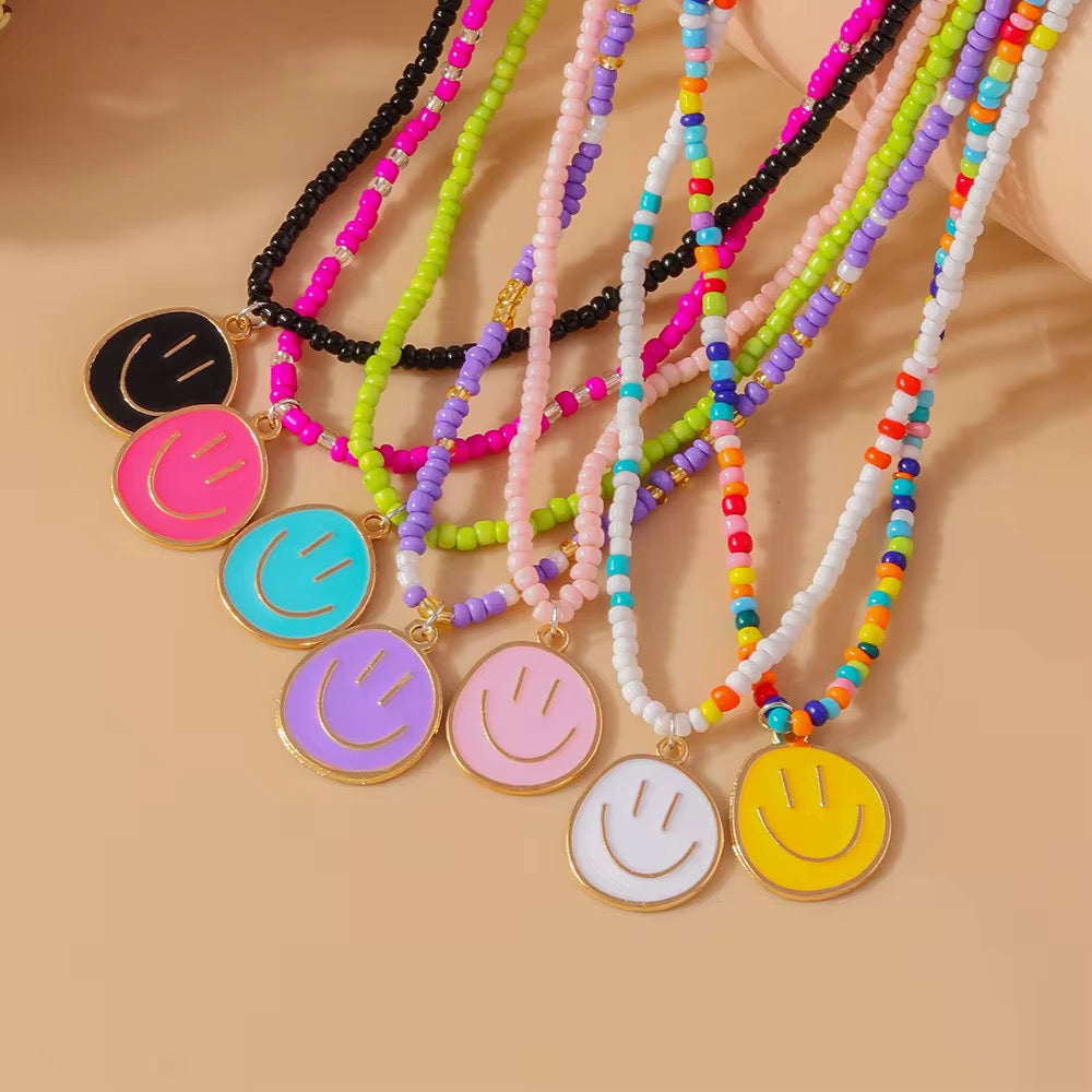 Smiley Beaded Necklace RTS