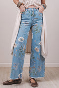 Retro Floral Frayed Hem Jeans RTS